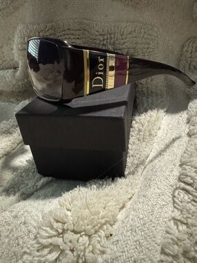Dior Brown Sunglasses with Gold Logo and Burgundy Accent